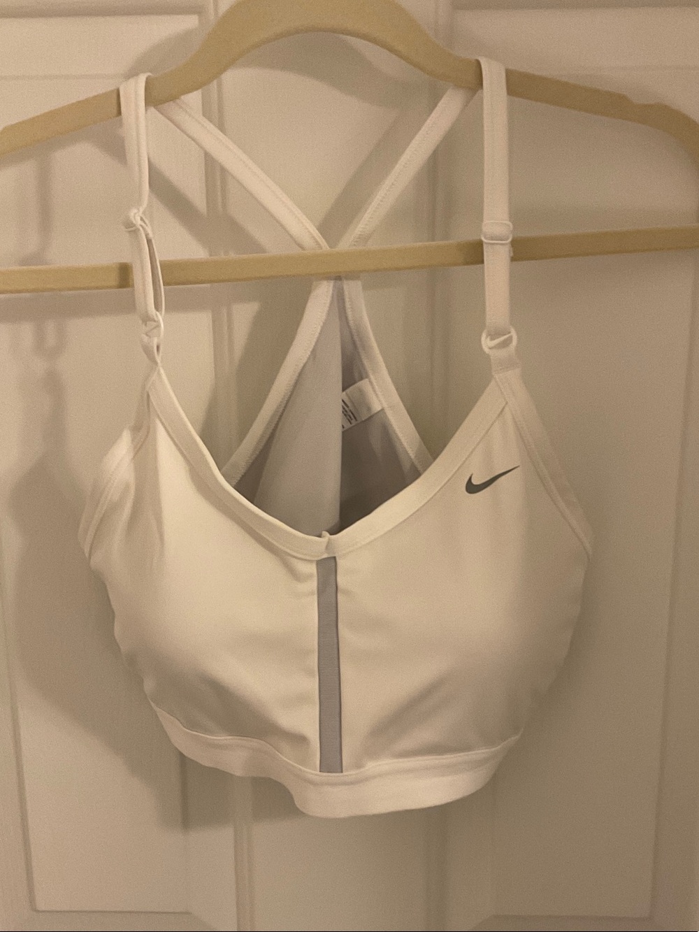 Nike White Crossback Sports Bra with Reflective Detail